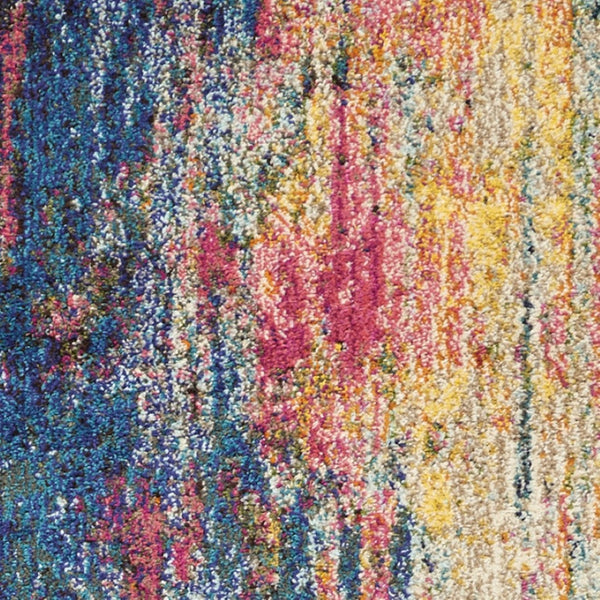 HomeRoots 2' X 8' Bold Blue and Yellow Abstract Power Loom Non-Skid Runner Rug for Hallways and Entryways 480177