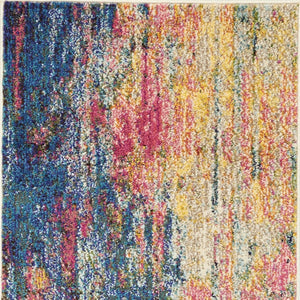 HomeRoots 2' X 8' Bold Blue and Yellow Abstract Power Loom Non-Skid Runner Rug for Hallways and Entryways 480177