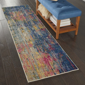 HomeRoots 2' X 8' Bold Blue and Yellow Abstract Power Loom Non-Skid Runner Rug for Hallways and Entryways 480177