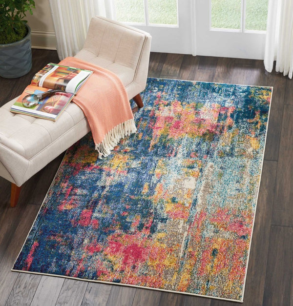 HomeRoots 4' Abstract Area Rug in Vibrant Blue and Yellow – Soft, Non-Skid, Durable Design for Any Space 4' X 6' Rectangle 480178