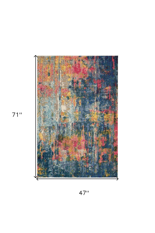 Homeroots 4' X 6' Blue And Yellow Abstract Power Loom Non Skid Area Rug  Polypropylene 480178