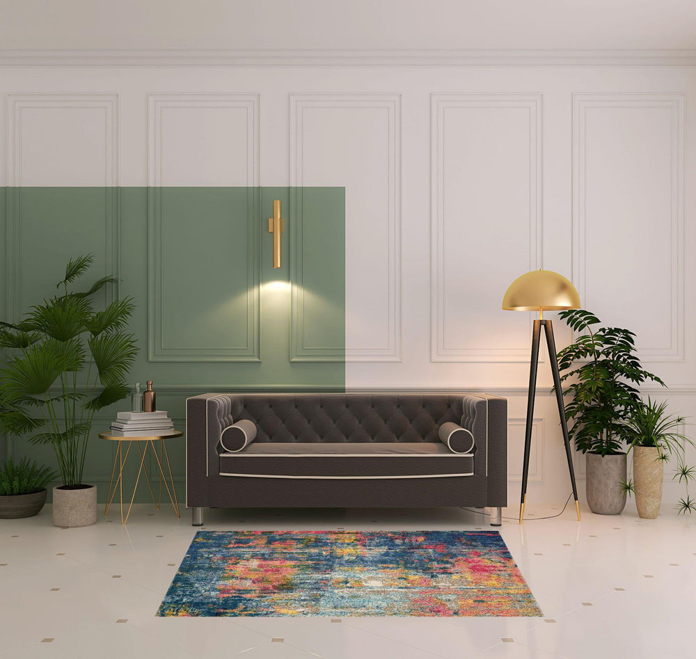 Homeroots 4' X 6' Blue And Yellow Abstract Power Loom Non Skid Area Rug  Polypropylene 480178