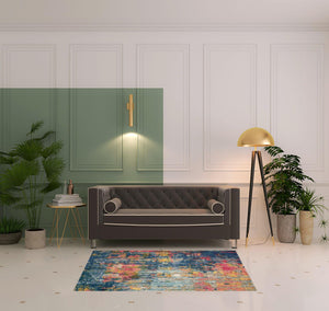 Homeroots 4' X 6' Blue And Yellow Abstract Power Loom Non Skid Area Rug  Polypropylene 480178