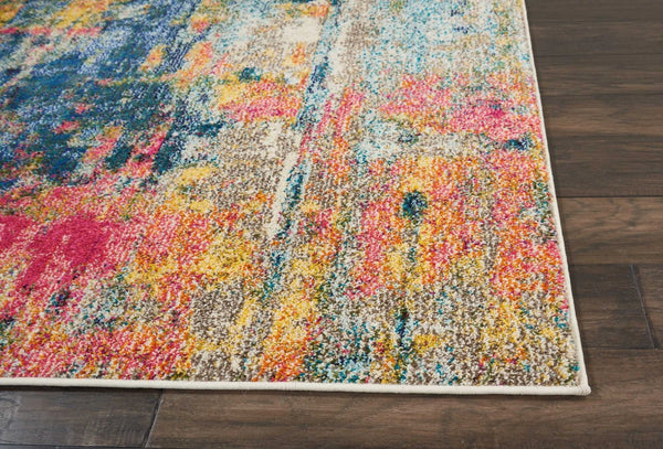 HomeRoots 4' Abstract Area Rug in Vibrant Blue and Yellow – Soft, Non-Skid, Durable Design for Any Space 4' X 6' Rectangle 480178