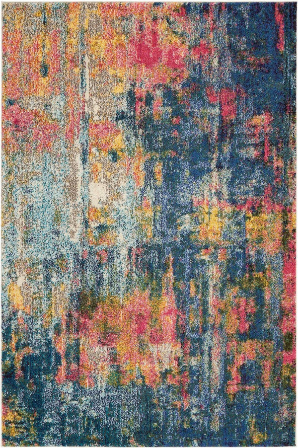 HomeRoots 4' Abstract Area Rug in Vibrant Blue and Yellow – Soft, Non-Skid, Durable Design for Any Space 4' X 6' Rectangle 480178
