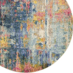 HomeRoots 4' Abstract Area Rug in Vibrant Blue and Yellow – Soft, Non-Skid, Durable Design for Any Space 4' Round Round 480179