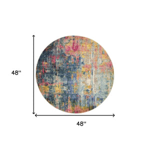 Homeroots 4' X 4' Blue And Yellow Abstract Power Loom Non Skid Area Rug  Polypropylene 480179