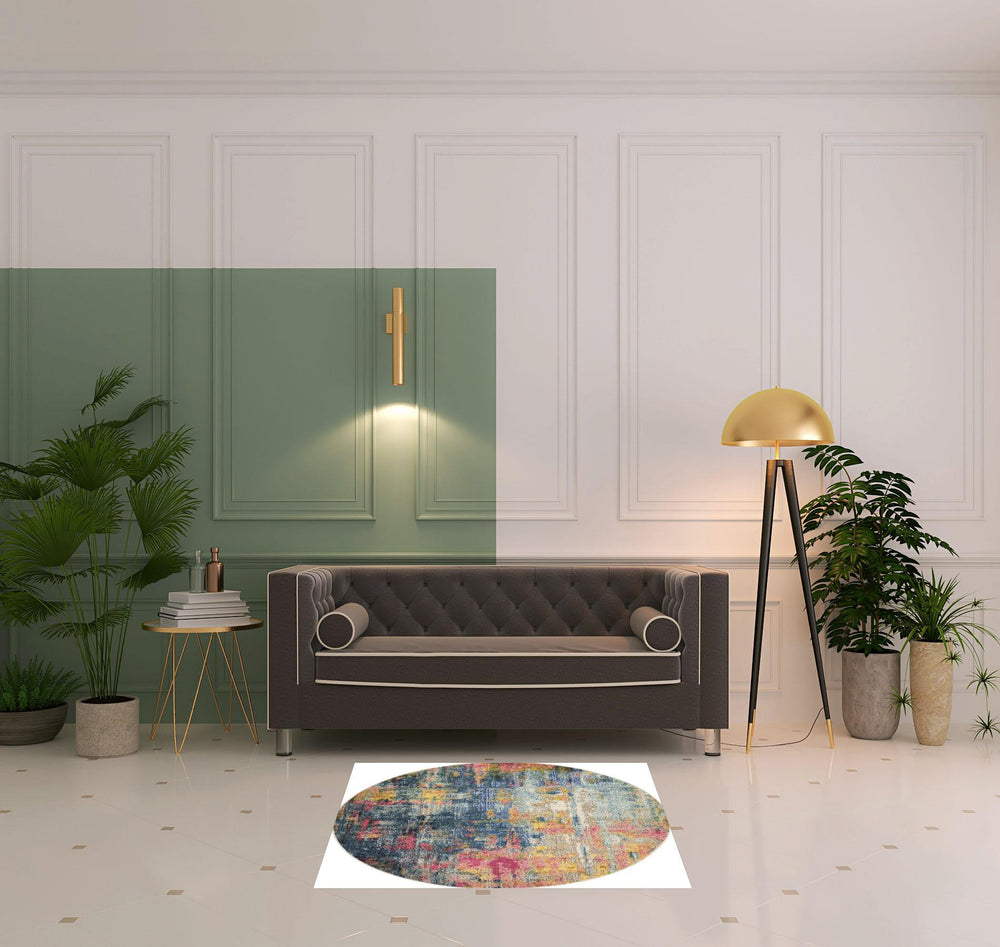 Homeroots 4' X 4' Blue And Yellow Abstract Power Loom Non Skid Area Rug  Polypropylene 480179