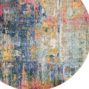 HomeRoots 4' Abstract Area Rug in Vibrant Blue and Yellow – Soft, Non-Skid, Durable Design for Any Space 5' Round Round 480180