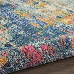 HomeRoots 4' Abstract Area Rug in Vibrant Blue and Yellow – Soft, Non-Skid, Durable Design for Any Space 5' Round Round 480180