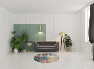 Homeroots 5' X 5' Blue And Yellow Round Abstract Power Loom Non Skid Area Rug  Polypropylene 480180