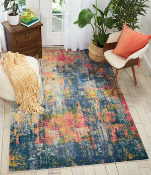 HomeRoots 4' Abstract Area Rug in Vibrant Blue and Yellow – Soft, Non-Skid, Durable Design for Any Space 5' X 7' Rectangle 480181