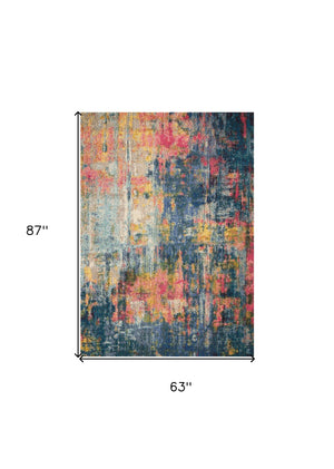 Homeroots 5' X 7' Blue And Yellow Abstract Power Loom Non Skid Area Rug  Polypropylene 480181