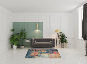 Homeroots 5' X 7' Blue And Yellow Abstract Power Loom Non Skid Area Rug  Polypropylene 480181