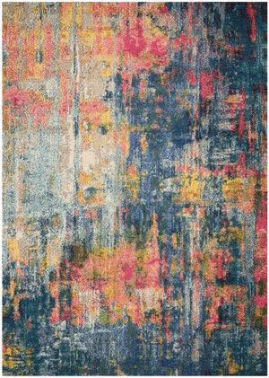 HomeRoots 4' Abstract Area Rug in Vibrant Blue and Yellow – Soft, Non-Skid, Durable Design for Any Space 5' X 7' Rectangle 480181