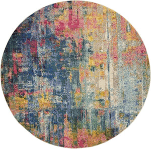HomeRoots 4' Abstract Area Rug in Vibrant Blue and Yellow – Soft, Non-Skid, Durable Design for Any Space 8' Round Round 480182
