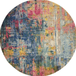 HomeRoots 4' Abstract Area Rug in Vibrant Blue and Yellow – Soft, Non-Skid, Durable Design for Any Space 8' Round Round 480182