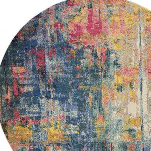 HomeRoots 4' Abstract Area Rug in Vibrant Blue and Yellow – Soft, Non-Skid, Durable Design for Any Space 8' Round Round 480182