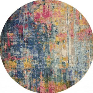 HomeRoots 4' Abstract Area Rug in Vibrant Blue and Yellow – Soft, Non-Skid, Durable Design for Any Space 8' Round Round 480182