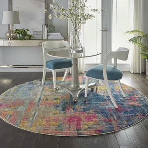 HomeRoots 4' Abstract Area Rug in Vibrant Blue and Yellow – Soft, Non-Skid, Durable Design for Any Space 8' Round Round 480182