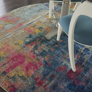 HomeRoots 4' Abstract Area Rug in Vibrant Blue and Yellow – Soft, Non-Skid, Durable Design for Any Space 8' Round Round 480182