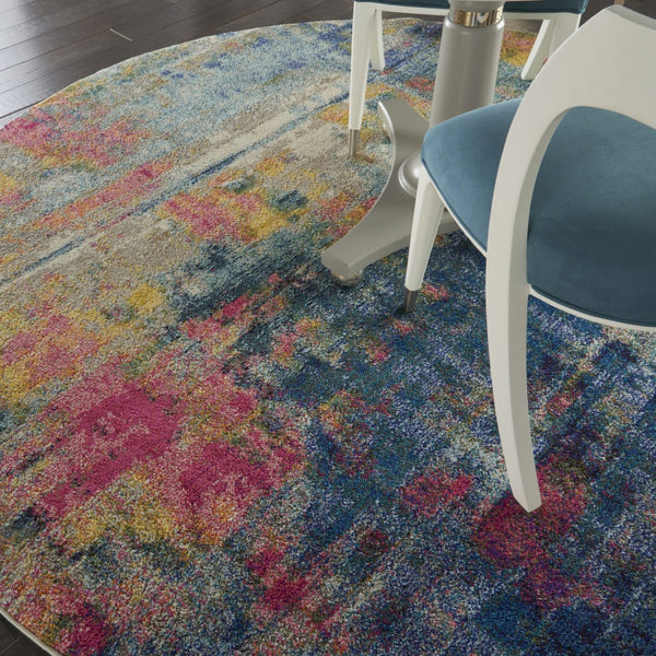 HomeRoots 4' Abstract Area Rug in Vibrant Blue and Yellow – Soft, Non-Skid, Durable Design for Any Space 8' Round Round 480182
