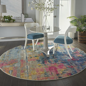 HomeRoots 4' Abstract Area Rug in Vibrant Blue and Yellow – Soft, Non-Skid, Durable Design for Any Space 8' Round Round 480182