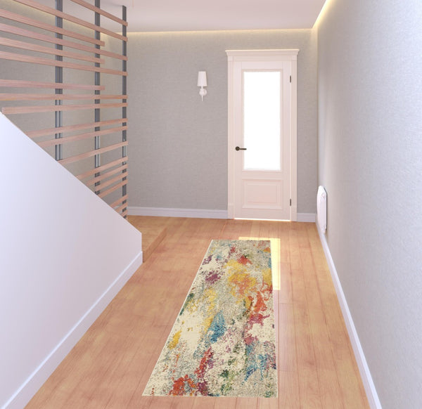 HomeRoots 2' X 8' Ivory Abstract Runner Rug - Durable, Non-Skid, Contemporary Design for High-Traffic Areas 480185