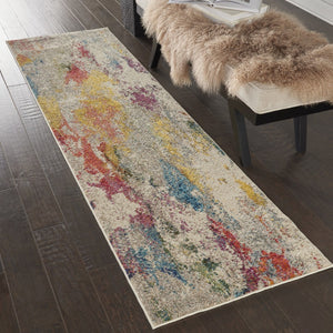 HomeRoots 2' X 8' Ivory Abstract Runner Rug - Durable, Non-Skid, Contemporary Design for High-Traffic Areas 480185