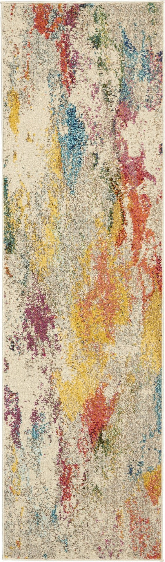 HomeRoots 2' X 8' Ivory Abstract Runner Rug - Durable, Non-Skid, Contemporary Design for High-Traffic Areas 480185