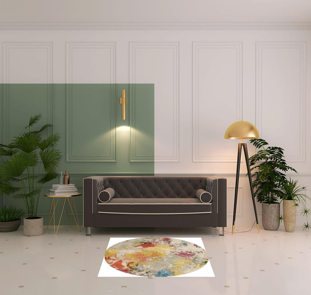 Homeroots 4' X 4' Ivory Abstract Power Loom Non Skid Area Rug  Polypropylene 480188