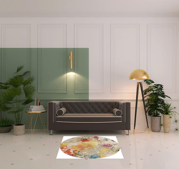 Homeroots 4' X 4' Ivory Abstract Power Loom Non Skid Area Rug  Polypropylene 480188