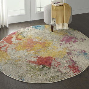 HomeRoots 4' Ivory Abstract Area Rug - Stylish Power Loom Design with Non-Skid Backing for Any Room Decor 4' Round Round 480188