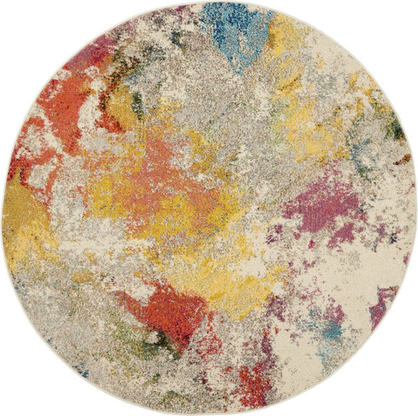 HomeRoots 4' Ivory Abstract Area Rug - Stylish Power Loom Design with Non-Skid Backing for Any Room Decor 5' Round Round 480189