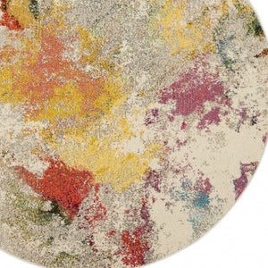 Homeroots 5' X 5' Ivory Round Abstract Power Loom Non Skid Area Rug  Polypropylene 480189