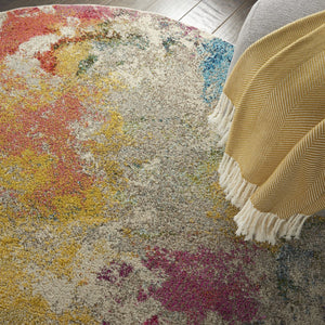 HomeRoots 4' Ivory Abstract Area Rug - Stylish Power Loom Design with Non-Skid Backing for Any Room Decor 5' Round Round 480189