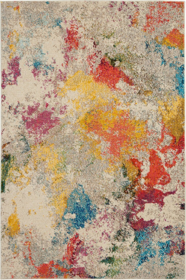 HomeRoots 4' Ivory Abstract Area Rug - Stylish Power Loom Design with Non-Skid Backing for Any Room Decor 5' X 7' Rectangle 480190