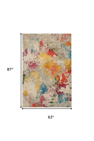 Homeroots 5' X 7' Ivory Abstract Power Loom Non Skid Area Rug  Polypropylene 480190