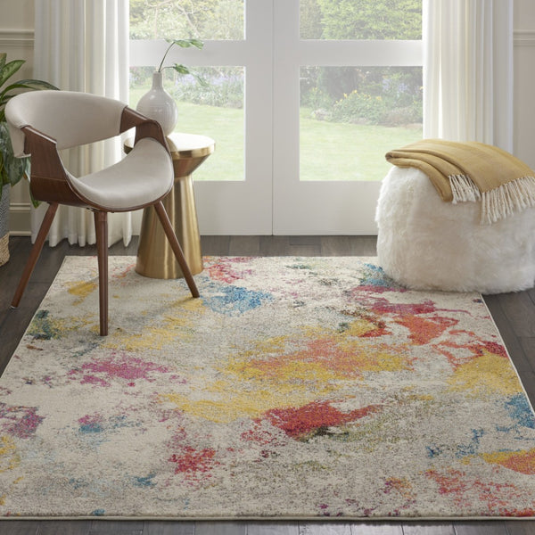HomeRoots 4' Ivory Abstract Area Rug - Stylish Power Loom Design with Non-Skid Backing for Any Room Decor 5' X 7' Rectangle 480190