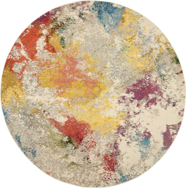 HomeRoots 4' Ivory Abstract Area Rug - Stylish Power Loom Design with Non-Skid Backing for Any Room Decor 8' Round Round 480191