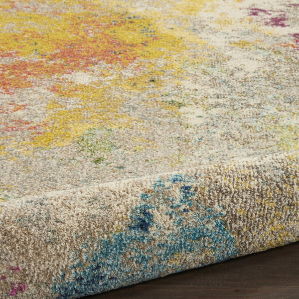 HomeRoots 4' Ivory Abstract Area Rug - Stylish Power Loom Design with Non-Skid Backing for Any Room Decor 8' Round Round 480191
