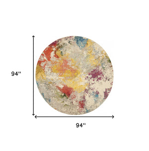 Homeroots 8' X 8' Ivory Round Abstract Power Loom Non Skid Area Rug  Polypropylene 480191