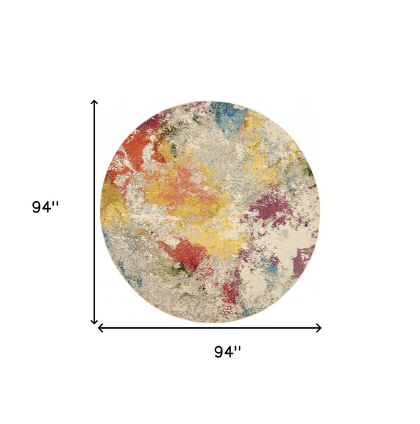 Homeroots 8' X 8' Ivory Round Abstract Power Loom Non Skid Area Rug  Polypropylene 480191