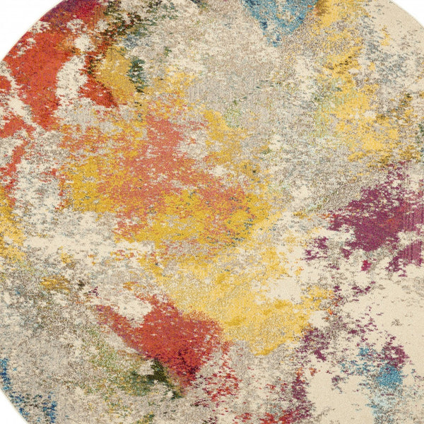 Homeroots 8' X 8' Ivory Round Abstract Power Loom Non Skid Area Rug  Polypropylene 480191