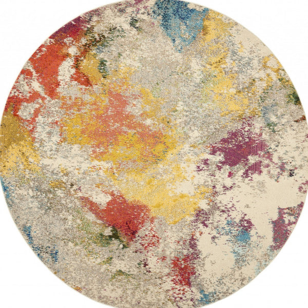 Homeroots 8' X 8' Ivory Round Abstract Power Loom Non Skid Area Rug  Polypropylene 480191