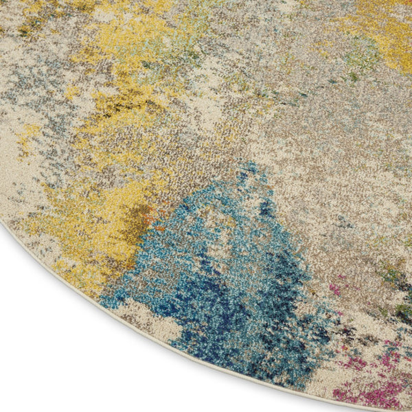 HomeRoots 4' Ivory Abstract Area Rug - Stylish Power Loom Design with Non-Skid Backing for Any Room Decor 8' Round Round 480191
