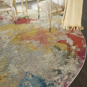 HomeRoots 4' Ivory Abstract Area Rug - Stylish Power Loom Design with Non-Skid Backing for Any Room Decor 8' Round Round 480191