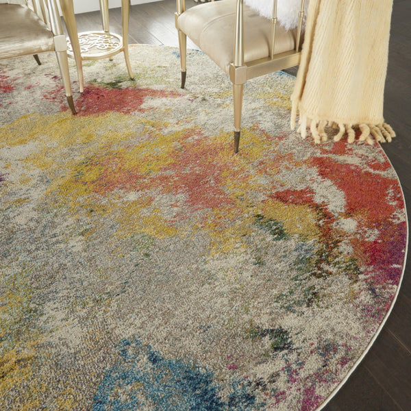 HomeRoots 4' Ivory Abstract Area Rug - Stylish Power Loom Design with Non-Skid Backing for Any Room Decor 8' Round Round 480191