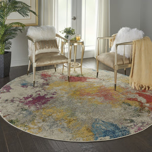 HomeRoots 4' Ivory Abstract Area Rug - Stylish Power Loom Design with Non-Skid Backing for Any Room Decor 8' Round Round 480191