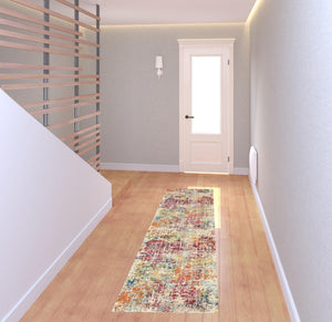 HomeRoots 2' X 8' Pink Abstract Runner Rug - Modern Distressed Design, Non-Skid, Perfect for Hallways & More 480194
